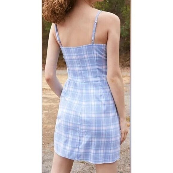 John Galt Dress Womens One Size Blue Plaid Jennifer Mini Strappy Beachy Boho - Picture 4 of 8